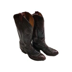 Vintage Tony Lama Burgandy Western Cowboy Leather Stitch Boots Men 8D USA